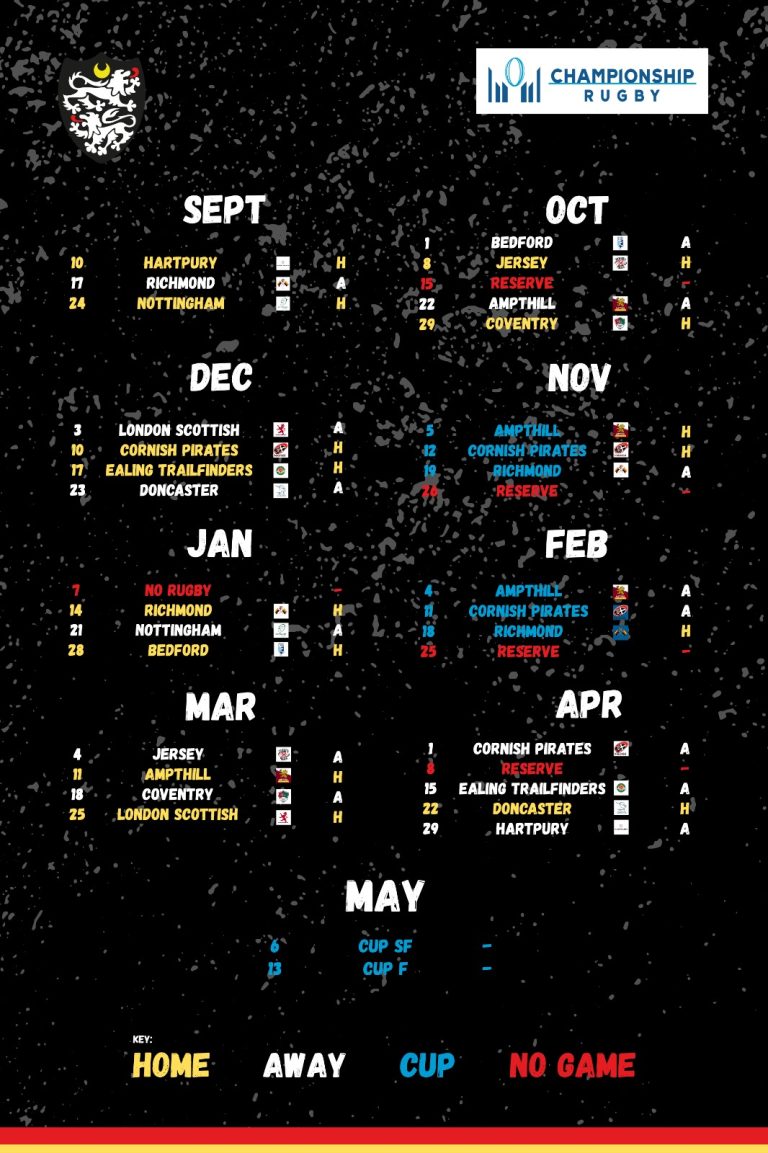 Fixture List for 2022/23 Season Caldy RFC Championship Rugby