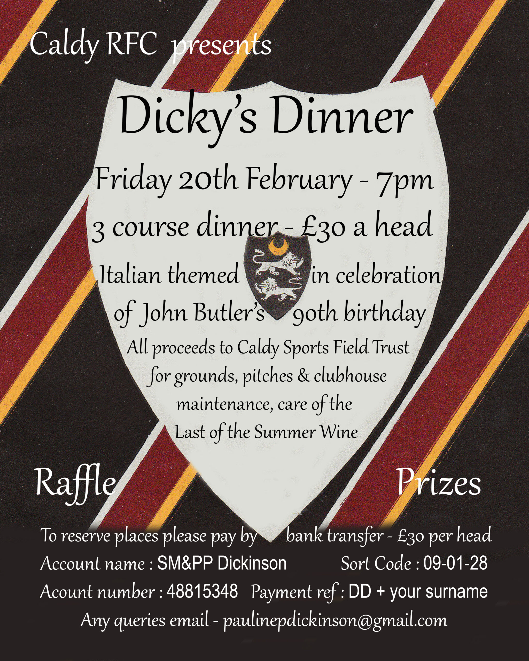 Dicky’s Dinner – Friday 20th February 2026